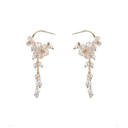 Pearl Flower Earrings Rice Pearl Earrings-Jewearrings