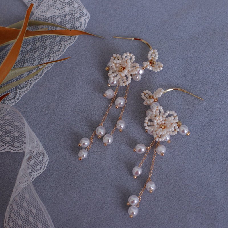 Pearl Flower Earrings Rice Pearl Earrings-Jewearrings