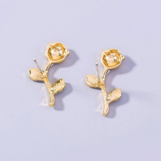 Pearl Flower Earrings Rose Stud Earrings-Jewearrings