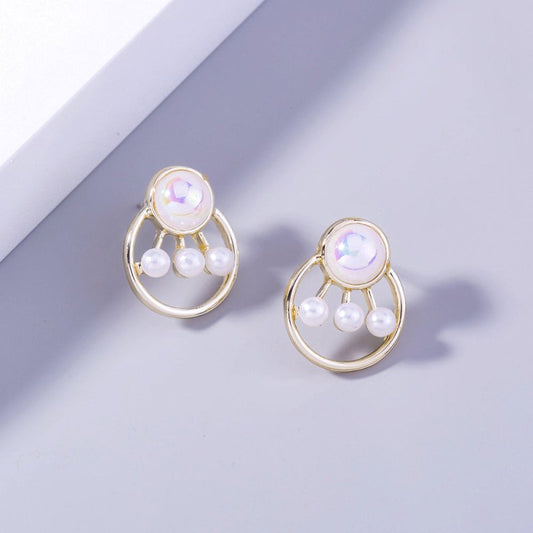 Pearl Flower Earrings Round Stud Earrings-Jewearrings