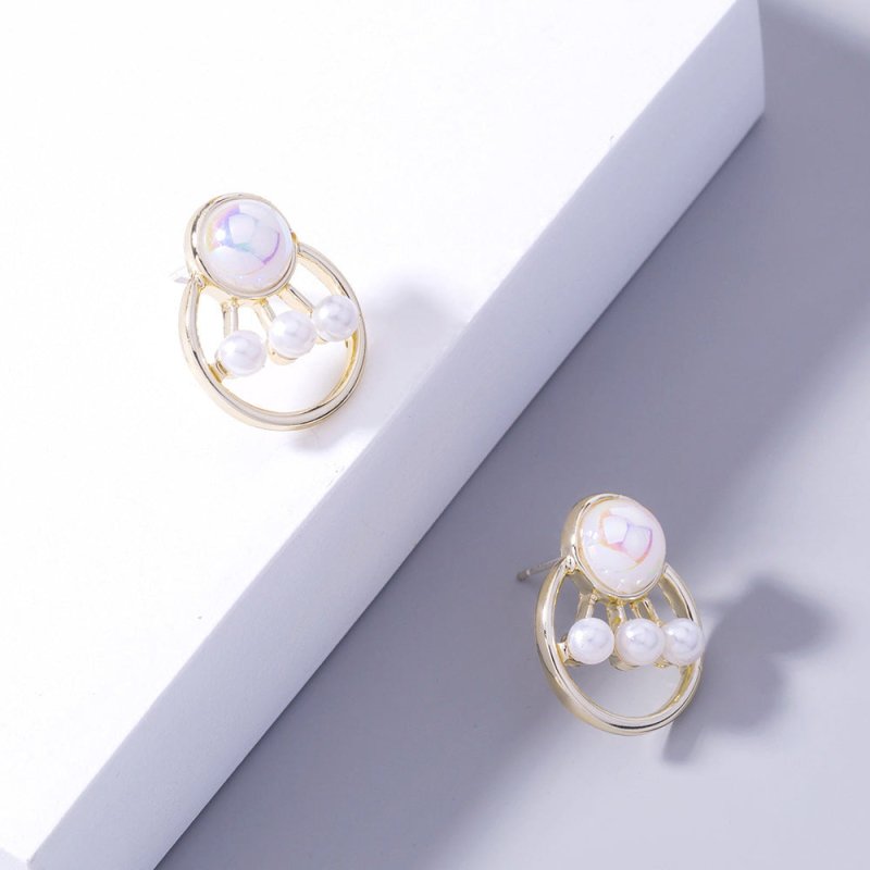 Pearl Flower Earrings Round Stud Earrings-Jewearrings