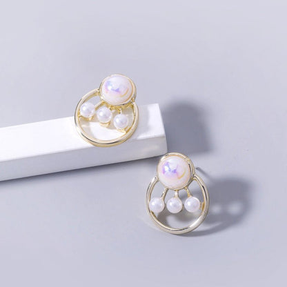 Pearl Flower Earrings Round Stud Earrings-Jewearrings