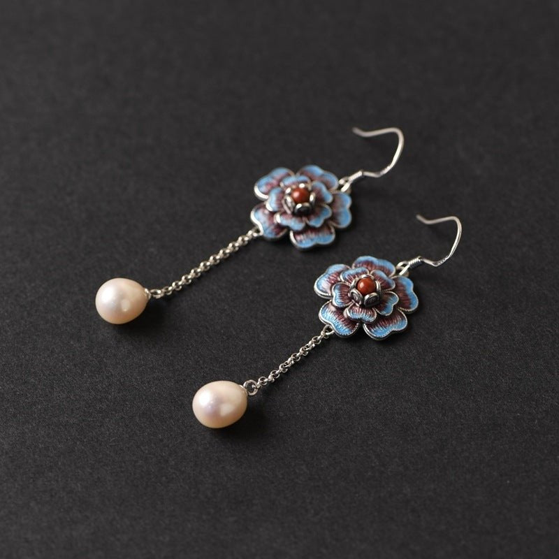 Pearl Flower Earrings S925 Silver Lucky Studs-Jewearrings