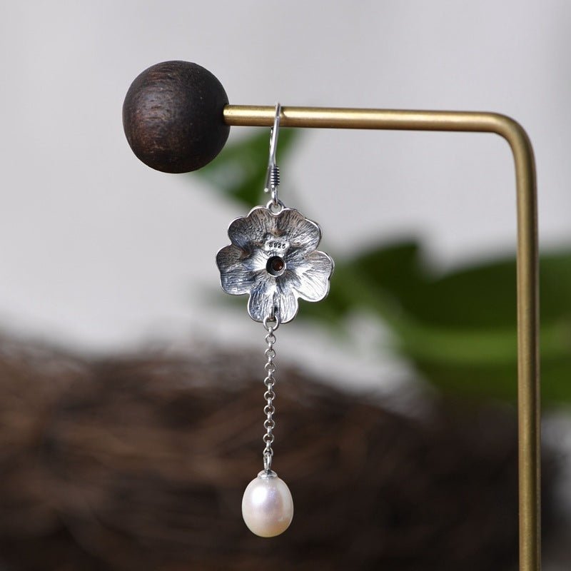 Pearl Flower Earrings S925 Silver Lucky Studs-Jewearrings