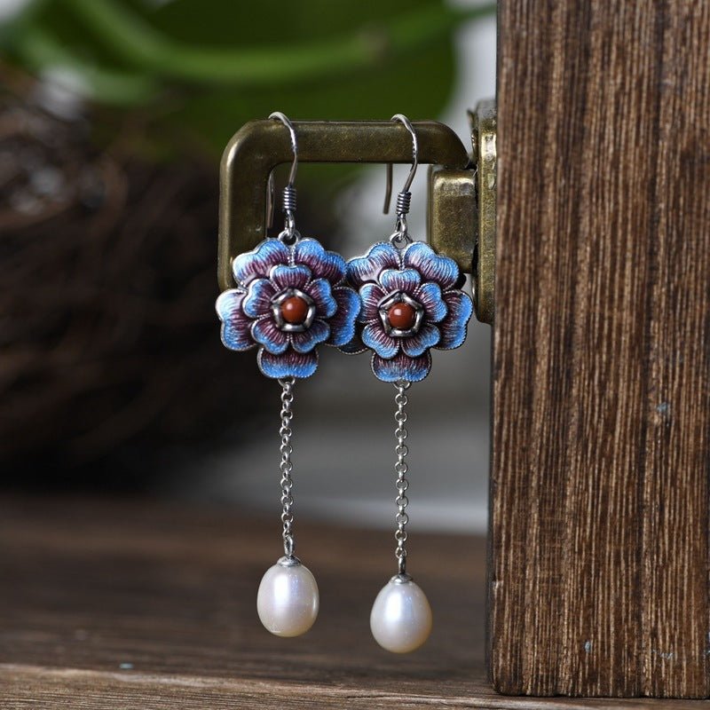 Pearl Flower Earrings S925 Silver Lucky Studs-Jewearrings