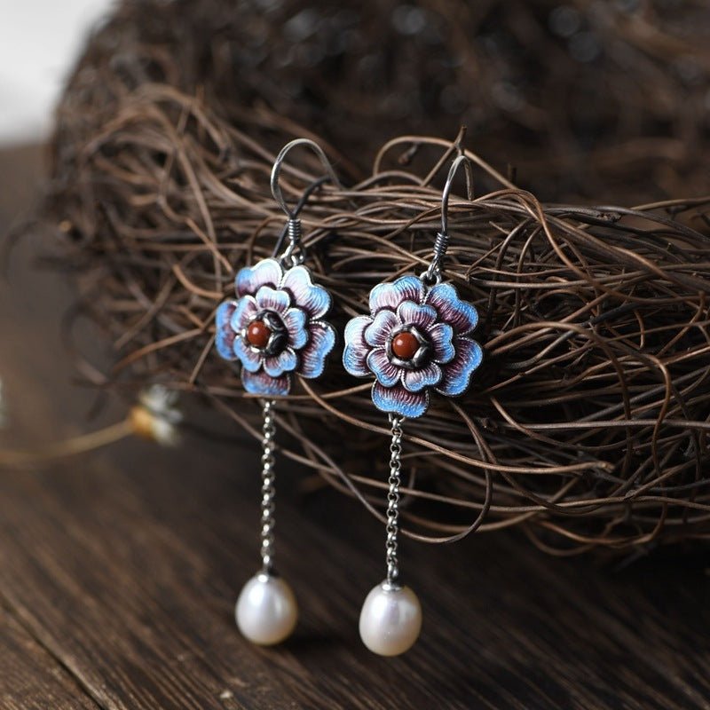 Pearl Flower Earrings S925 Silver Lucky Studs-Jewearrings