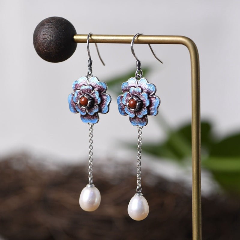 Pearl Flower Earrings S925 Silver Lucky Studs-Jewearrings