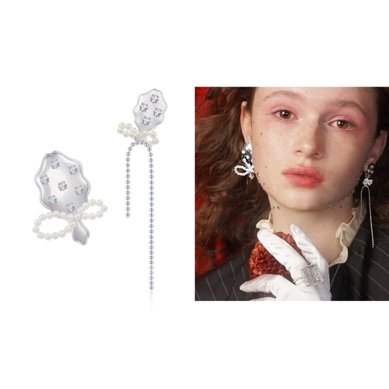 Pearl Flower Earrings Silver Needle Diamond-Jewearrings