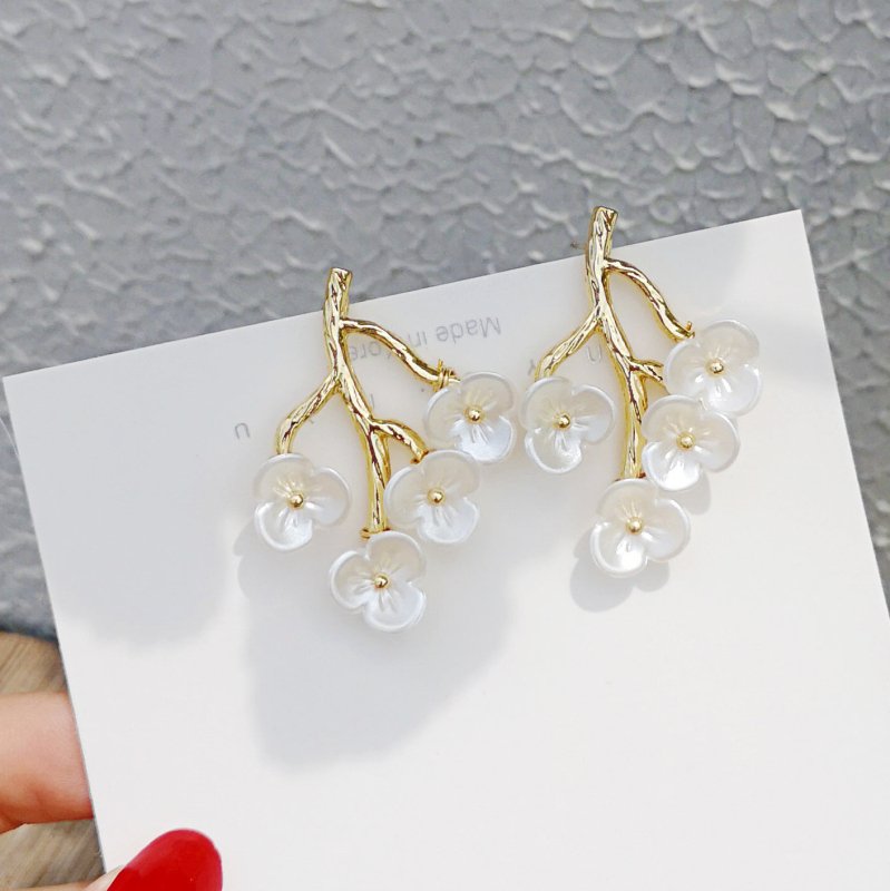 Pearl Flower Earrings Silver Style-Jewearrings