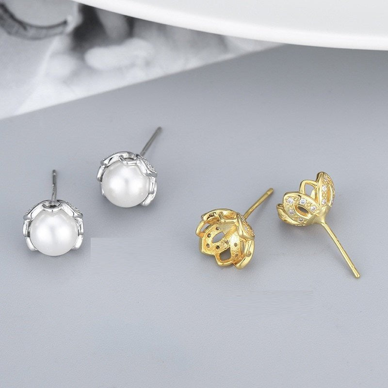 Pearl Flower Earrings - Simple-Jewearrings