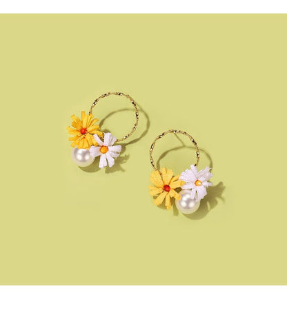 Pearl Flower Earrings - Simple flower imitation-Jewearrings