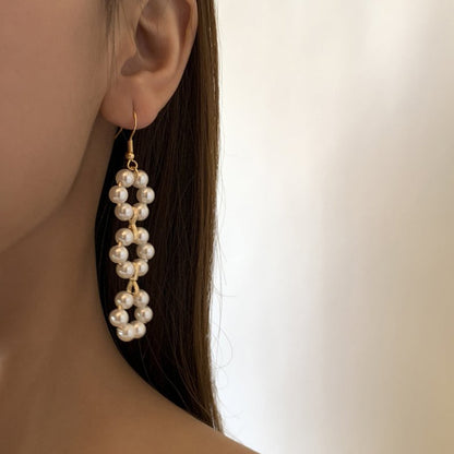 Pearl Flower Earrings Simple Style Tassel-Jewearrings