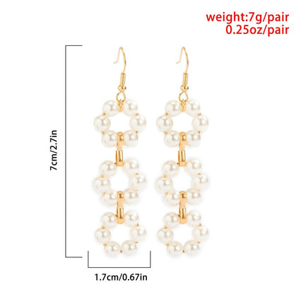 Pearl Flower Earrings Simple Style Tassel-Jewearrings