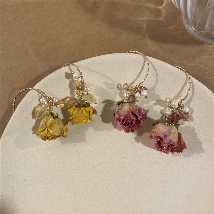 Pearl Flower Earrings Small Design Sense-Jewearrings