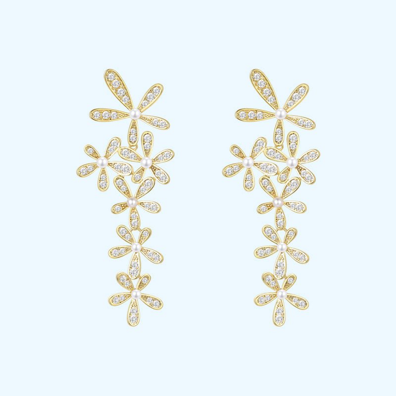 Pearl Flower Earrings - Spliced Zircon-Jewearrings