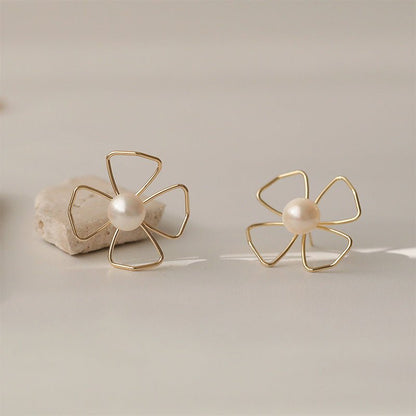 Pearl Flower Earrings Sterling Silver Needle-Jewearrings