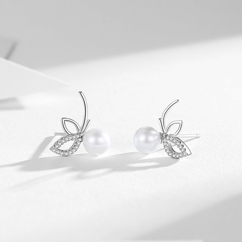 Pearl Flower Earrings Sterling Silver Studs-Jewearrings