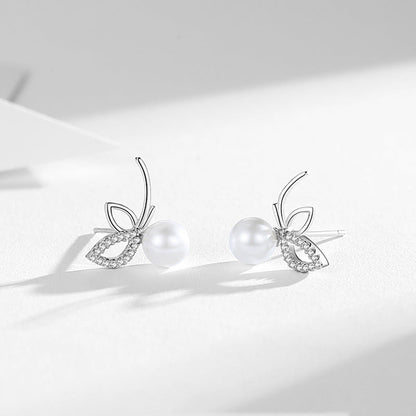 Pearl Flower Earrings Sterling Silver Studs-Jewearrings