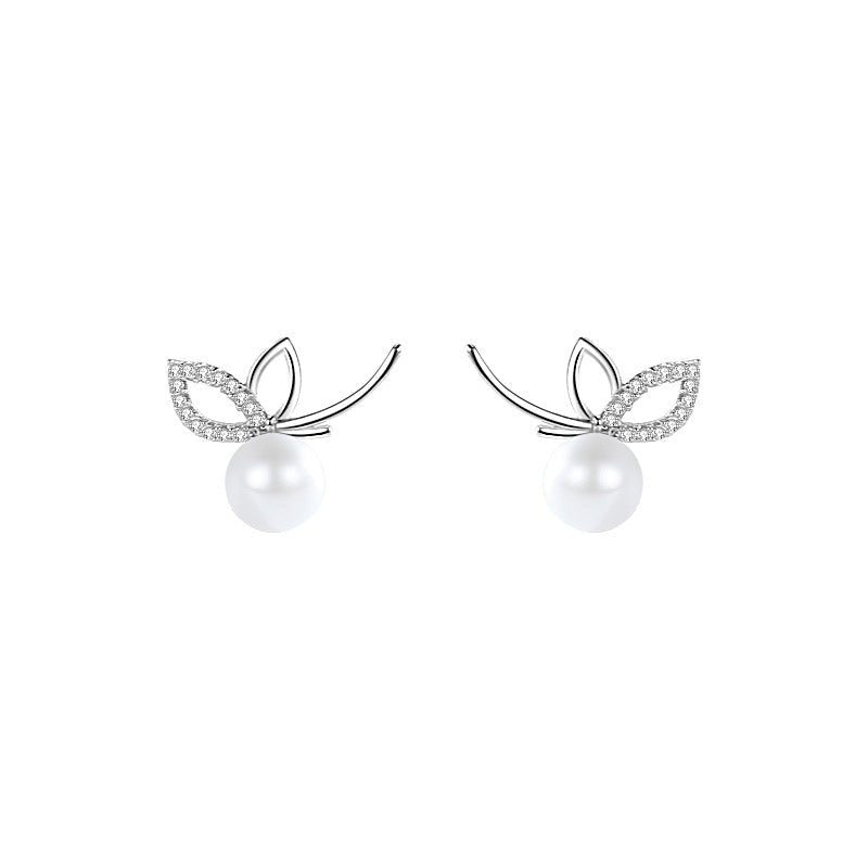 Pearl Flower Earrings Sterling Silver Studs-Jewearrings