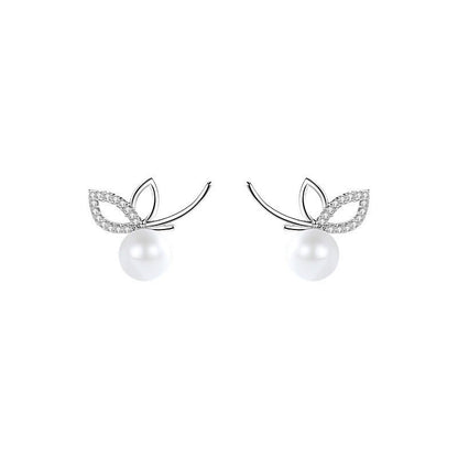 Pearl Flower Earrings Sterling Silver Studs-Jewearrings