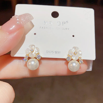 Pearl Flower Earrings Stud Earrings-Jewearrings