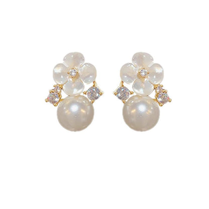 Pearl Flower Earrings Stud Earrings-Jewearrings