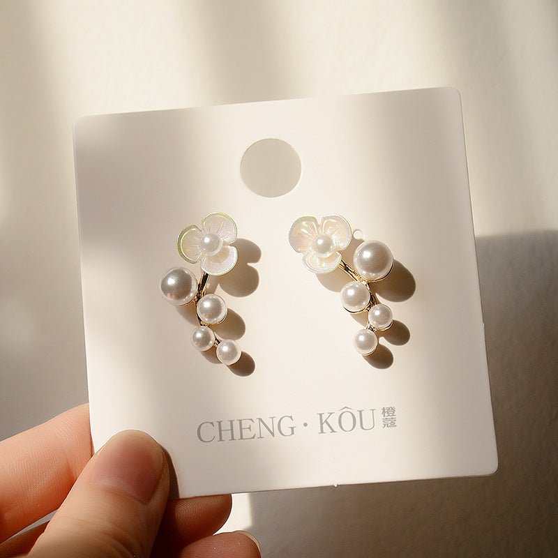 Pearl Flower Earrings Stud Earrings-Jewearrings