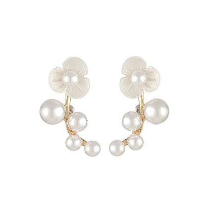 Pearl Flower Earrings Stud Earrings-Jewearrings