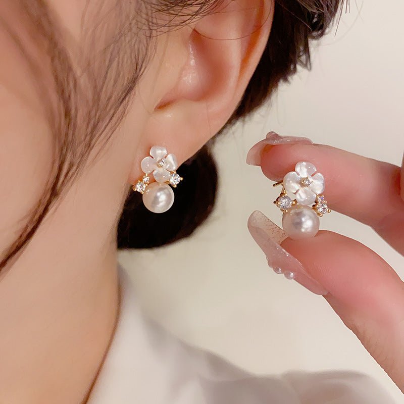 Pearl Flower Earrings Stud Earrings-Jewearrings