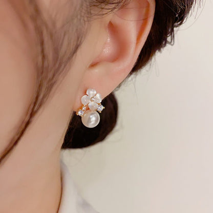 Pearl Flower Earrings Stud Earrings-Jewearrings