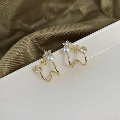 Pearl Flower Earrings Stud Earrings-Jewearrings