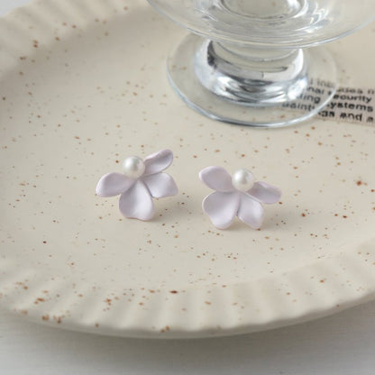 Pearl Flower Earrings Studs-Jewearrings