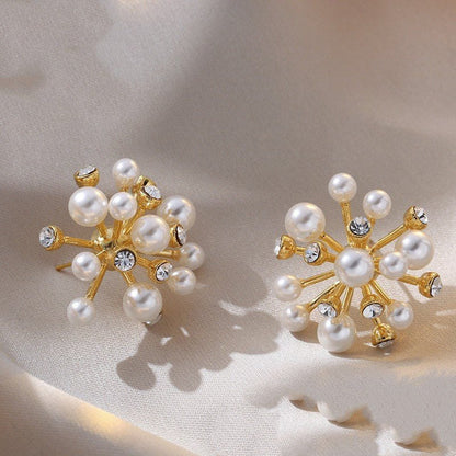 Pearl Flower Earrings Studs-Jewearrings