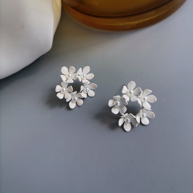 Pearl Flower Earrings Sweet White Flower-Jewearrings