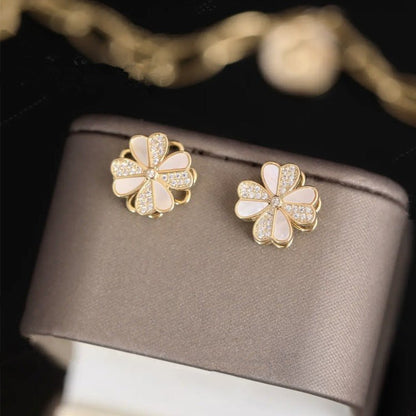 Pearl Flower Earrings Swivel Earrings-Jewearrings