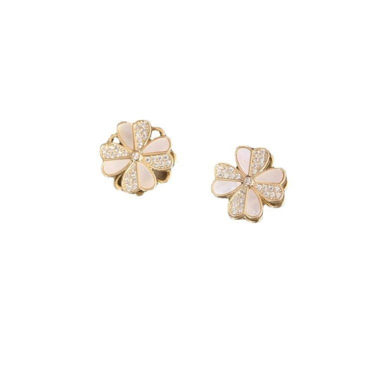 Pearl Flower Earrings Swivel Earrings-Jewearrings