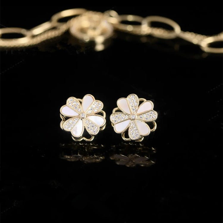 Pearl Flower Earrings Swivel Earrings-Jewearrings