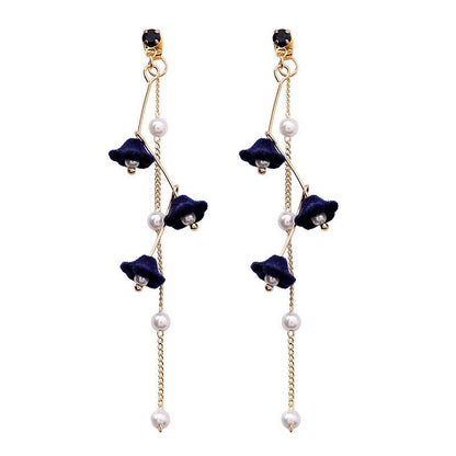 Pearl Flower Earrings Tassel Style-Jewearrings