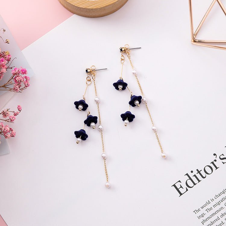 Pearl Flower Earrings Tassel Style-Jewearrings