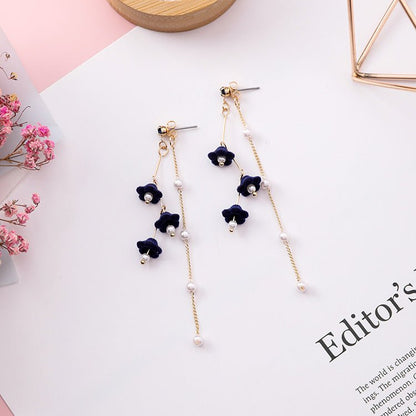 Pearl Flower Earrings Tassel Style-Jewearrings