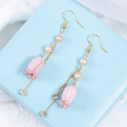 Pearl Flower Earrings Wind Bell Fashion-Jewearrings