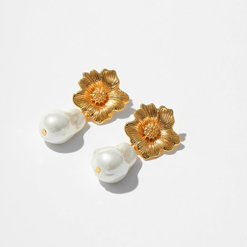 Pearl Flower Earrings Women's Baroque Pattern-Jewearrings