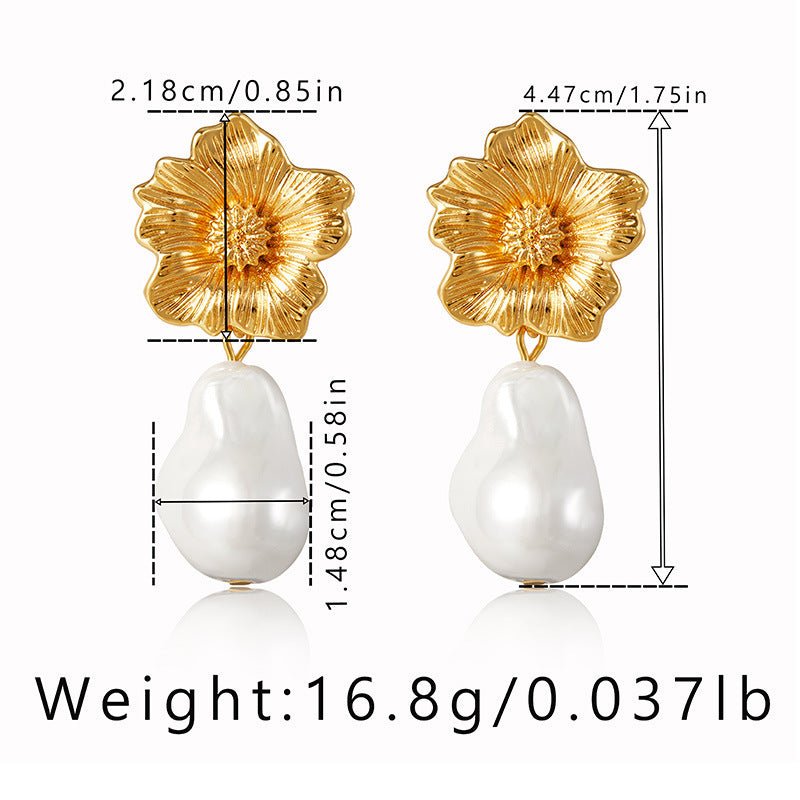 Pearl Flower Earrings Women's Baroque Pattern-Jewearrings