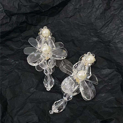 Pearl Flower Earrings Women's Holiday Crystal-Jewearrings