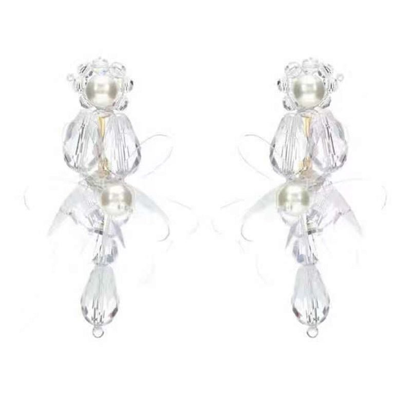 Pearl Flower Earrings Women's Holiday Crystal-Jewearrings