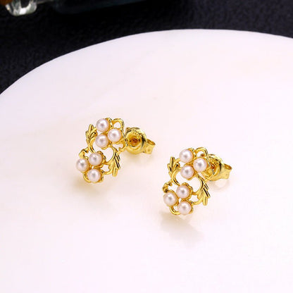 Pearl Flower Earrings - Women's Leaf Flower-Jewearrings