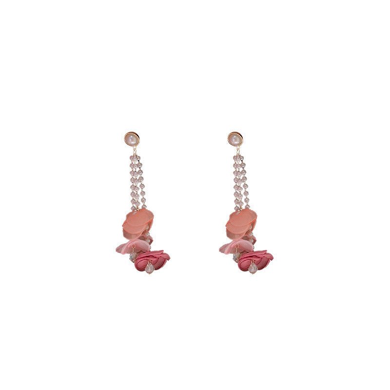 Pearl Flower Earrings Women's Tassel Studs-Jewearrings