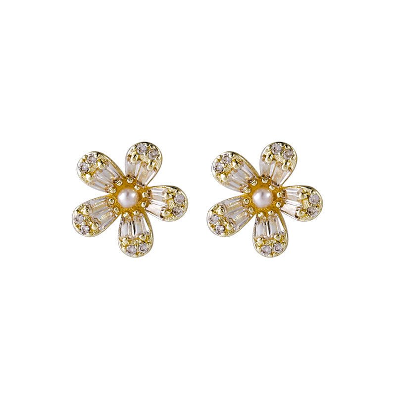 Pearl Flower Earrings - Zircon-Jewearrings