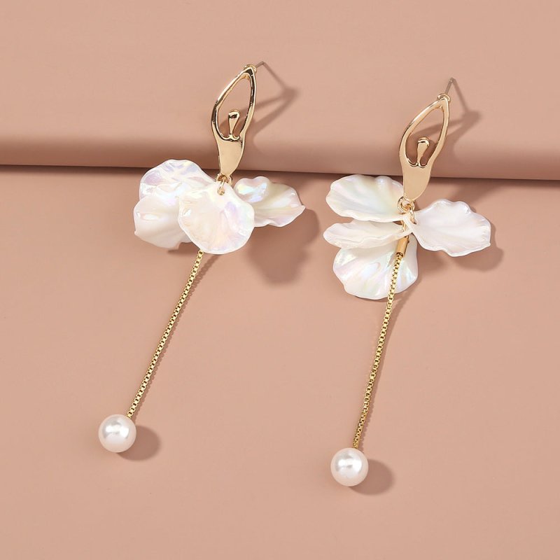 Pearl Flower Tassel Earrings-Jewearrings