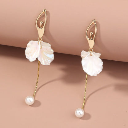 Pearl Flower Tassel Earrings-Jewearrings